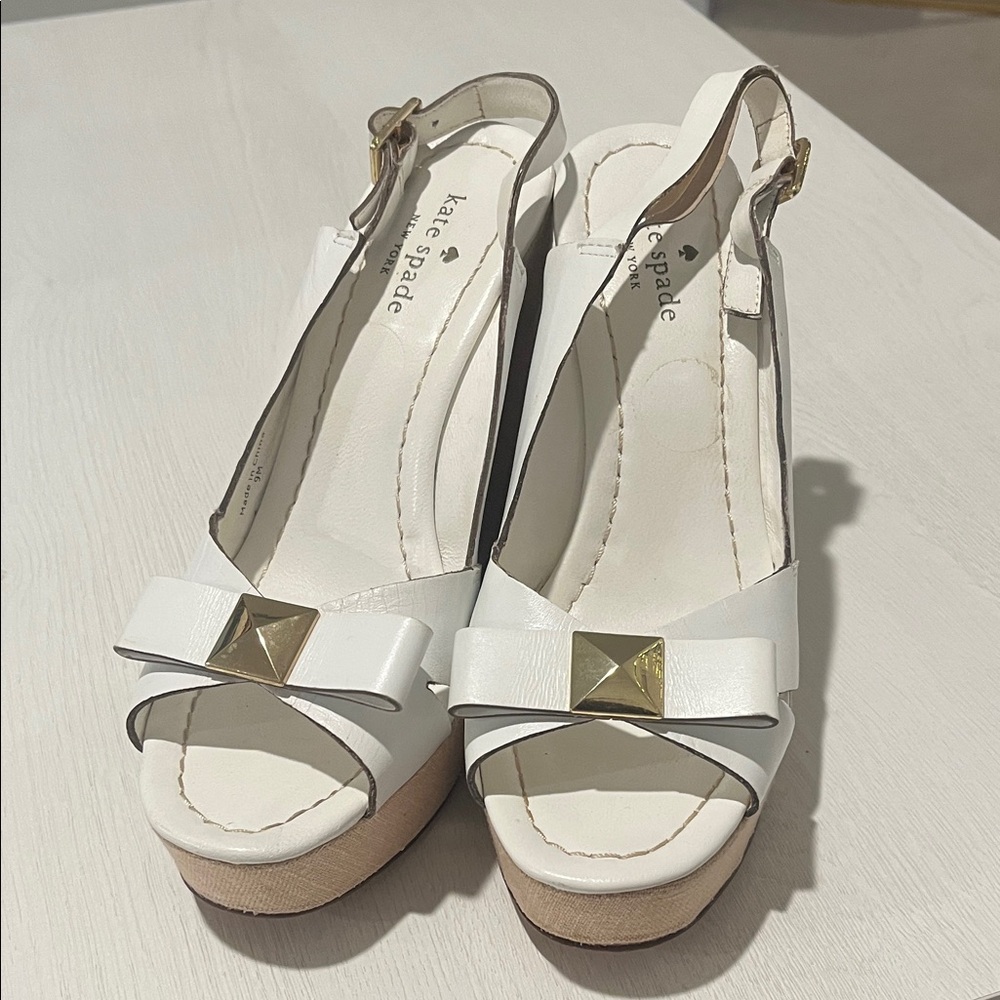 Kate Spade White Sandals with Gold Details